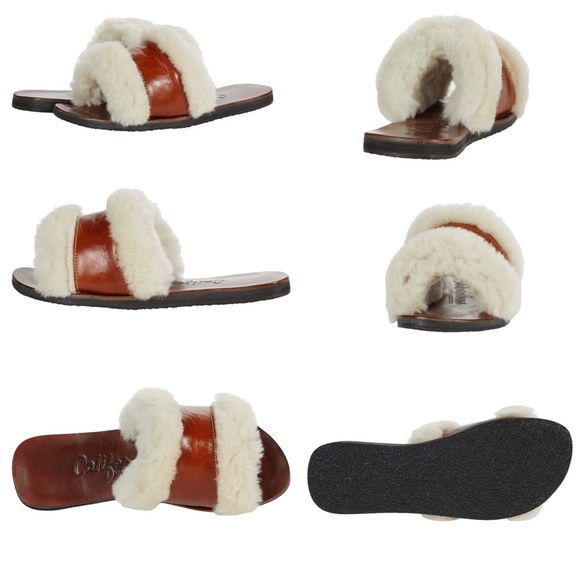 Californians Hannah Cognac genuine shearling slippers mules fashion flat sandals - Picture 2 of 16